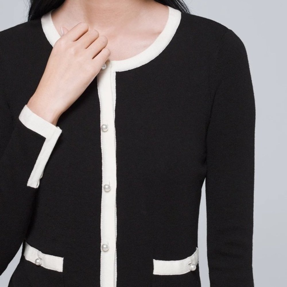 NEW WHITE HOUSE BLACK MARKET PEARL FITTED CARDIGAN SWEATER M